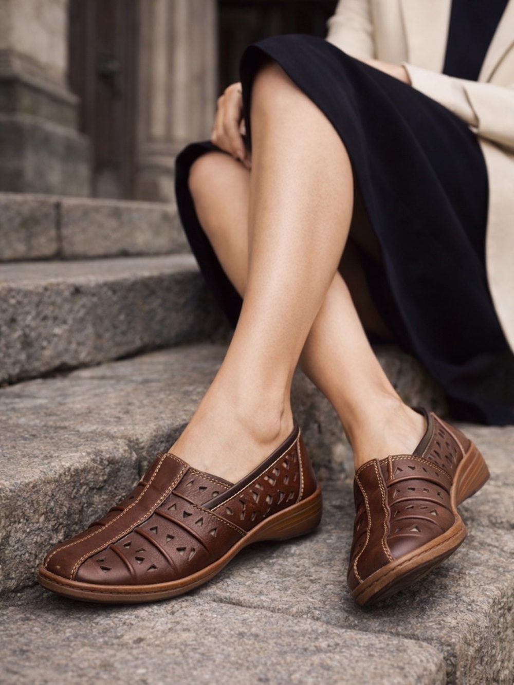 Rieker Antistress Brown Perforated Leather Slip On Ballet Shoes Size EU 38 US 7